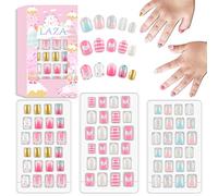 Laza Lot de 72 faux ongles à presser - Couverture complète - Doré/argenté/rose - Coquillage rose bleu - Étoile et cœur - Pour adolescentes - Paillettes étoiles