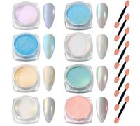 Laza Mermaid Pearl Chrome Nail Powder, 8 Colors Metallic Mirror Effect Pigment, Iridescent Aurora Dust Kit for Gel Nail Art Decoration, Resin Craft, Gifts - Sweet Candy