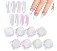 Laza Mermaid Pearl Chrome Nail Powder, 8 Colors Metallic Mirror Effect Pigment, Iridescent Aurora Dust Kit for Gel Nail Art Decoration, Resin Craft, Gifts - Colorful White