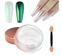 Laza Mermaid Pearl Chrome Nail Powder, Glazed Donut Metallic Mirror Effect Pigment, Iridescent Aurora Nail Glitter Holographic Fairy Dust Gel Nail Art Supplies Nail Techs, Resin Craft - Green Apple