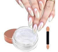 Laza Mermaid Pearl Chrome Nail Powder, Glazed Donut Metallic Mirror Effect Pigment, Iridescent Aurora Nail Glitter Holographic Fairy Dust Gel Nail Art Supplies Nail Techs, Resin Craft - Pearl White