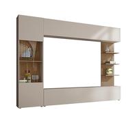 Lazando meuble de salon composé d'un mur d'extension, mur de média, armoire avec meuble suspendu, vitrine, TV bas et étagère murale (cachemire/chêne crèmone)