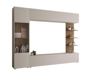 Lazando meuble de salon composé d'un mur d'extension, mur de média, armoire avec meuble suspendu, vitrine, TV bas et étagère murale (cachemire/chêne crèmone)