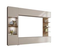 Lazando meuble de salon mural composé d'un armoire suspendue, d'une vitrine, d'un meuble TV bas et d'une étagère (cachemire/chêne crèmone, avec éclairage)