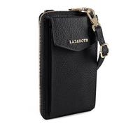 Lazarotti Bologna Portefeuille en cuir XL pour femme et poche pour téléphone portable (2 en 1) 16 emplacements pour cartes | À accrocher autour du cou avec protection RFID 19 x 11 x 3,5 cm, Noir ,