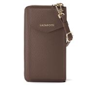 Lazarotti Porte-monnaie en cuir de Bologne à fermeture éclair, avec pochette pour téléphone portable, 19 cm brun