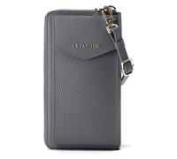 Lazarotti Porte-monnaie en cuir de Bologne à fermeture éclair, avec pochette pour téléphone portable, 19 cm gris