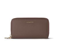 Lazarotti Porte-monnaie en cuir de Bologne XL à double fermeture éclair, protection RFID, 20 cm gris