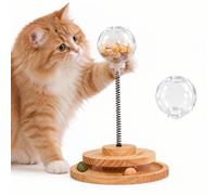 Lazheng Jeu Interactif Chat, Boule Jouet Nourriture pour Chat | Jouet Distributeur Croquette Chat avec 2boules à Aliments+Boule en Bois+Boule à l'Herbe à Chat+Socle Pivotant pour Intérieur