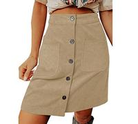 LAZIRO Automne Et Hiver Femmes Jupe Mi-Longue en Velours CôTelé Taille Haute Jupe à Cent Points Boucle Jupe Courte