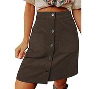 LAZIRO Automne Et Hiver Femmes Jupe Mi-Longue en Velours CôTelé Taille Haute Jupe à Cent Points Boucle Jupe Courte