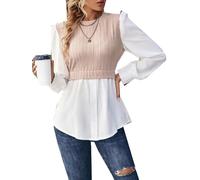 LAZIRO Femmes Automne Et Hiver, Col Rond, Rayures OnduléEs, Mode éPissage, Blouse à Manches Longues à Bulles, Chemise De TempéRament