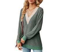 LAZIRO Femmes Automne Et Hiver - Hauts De T-Shirt à Manches Longues Confortables Et DéContractéS avec Col en V Fendu Et Dentelle Femmes