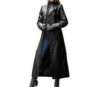 LAZIRO Femmes - Col Tailleur Couleur Unie Bouton Faux Cuir Couleur Unie Manteau Long Manteau Mince Trench-Coat à Manches Longues