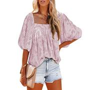 LAZIRO Femmes éTé Chiffon Floral Creux A Word Col Bubble Sleeve Short Sleeve Doll Shirt Women