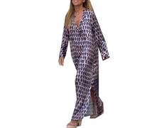 LAZIRO Femmes - éTé Et Automne - Mode De L'Impression - Col en V - Manches Longues - TempéRament - Commuting - Robe à Ourlet Long Et Fourche Ouverte