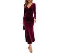 LAZIRO Femmes - Paquet Jupe Hanche Col en V Slim Business - Robe à Manches Longues en Queue De Poisson en Velours - Robe De SoiréE