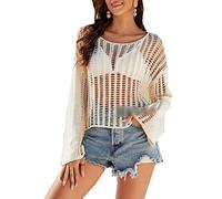 Femmes - Printemps Et éTé - Chemisier en Tricot Crocheté à La Main - T-Shirt à Manches Longues sans Bretelles Et Creuses