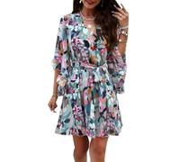 LAZIRO Femmes - Printemps - éTé - Robe à Col V éVasé, Manches Courtes, éLéGante Et ImpriméE avec Cravate