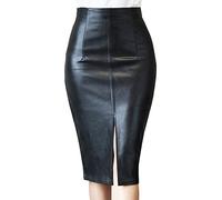 LAZIRO Jupe en Cuir Noir pour Femmes - Printemps Et Automne, Moyenne éTroite à Hanches, Fourche Ouverte, Une éTape, Demi Corps