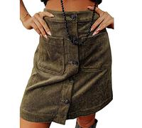 LAZIRO Jupe Mi-Longue en Velours CôTelé Taille Haute à Cent Points Boucle Courte pour Femmes Adulte Army Green 3XL