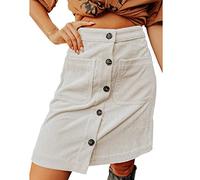 LAZIRO Jupe Mi-Longue en Velours CôTelé Taille Haute à Cent Points Boucle pour Femmes - Automne Hiver - Gris, Taille M