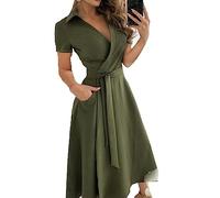 LAZIRO Robes Slim ImpriméEs à Manches Courtes Et Col en V pour Femmes, Mode Printemps-éTé