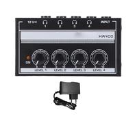 Lazmin112 Amplificateur de Casque 4 Canaux, Amplificateur Stéréo en Métal avec Amplification des Basses et Contrôle du Volume Indépendant, pour Enregistrement sur Scène Studio (Prise UE)