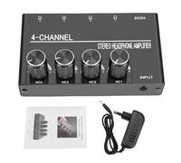 Lazmin112 Amplificateur de Casque, Amplificateur Stéréo en Métal à 4 Canaux avec Sortie 1/4" et Contrôle de Volume Indépendant, pour Scène de Studio D'enregistrement de Guitare sur PC (Prise UE)