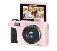 Lazmin112 Appareil Photo Numérique 8K, 88 Mpx, Écran Rabattable à 180° De 3 Pouces, Zoom 18x, Double Batterie, Autofocus, Appareil Photo sans Miroir WiFi avec Cache-Objectif, 32Gb (Pink)