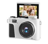 Lazmin112 Appareil Photo Numérique 8K, 88 Mpx, Écran Rabattable à 180° De 3 Pouces, Zoom 18x, Double Batterie, Autofocus, Appareil Photo sans Miroir WiFi avec Cache-Objectif, 32Gb (White)
