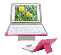 Lazmin112 Clavier Bluetooth 10 Pouces + étui en Cuir PU, étui pour Tablette avec Support pour Clavier USB Rechargeable USB Universel iOS/Android(Rose)