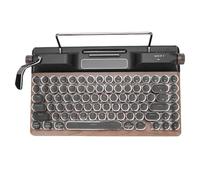 Lazmin112 Clavier Mécanique de Machine à écrire Rétro, Clavier D'Ordinateur sans Fil 5.0 2,4 G avec Rétroéclairage RVB et Repose-Main Ergonomique en Cuir, pour PC