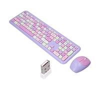 Lazmin112 Combo Clavier Souris, Clavier sans Fil Rétro Multicolore 110 Touches 2.4G et Ensemble de Souris 1200 DPI, Plug and Play, Compatible pour Les Systèmes XP 7/8/10 (Ensemble