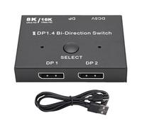 Lazmin112 Commutateur DisplayPort, Bidirectionnel 2 en 1 Sortie 16K 1.4, Commutateur 8K 120 Hz 4K 240 Hz 32 Gbit/s, avec HDR10 VRR ALLM TrueHD DTS HD Master, pour Projecteur TV PC de Jeu