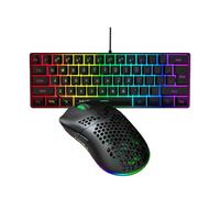 Lazmin112 Ensemble Clavier Et Souris Filaires, Rétroéclairage Rvb, 6400 Dpi, 61 Touches, Plug-and-Play, 28 IPS, 4000Fps, Souris Gaming Programmable, Clavier d'Ordinateur Ergonomique (Ensemble Noir)
