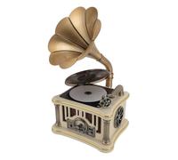 Lazmin112 Haut-Parleur Gramophone Vintage, Design inspiré de la Platine Rétro Portable avec Double Haut-parleurs HiFi et Radio FM, 5.0, Télécommande (White)