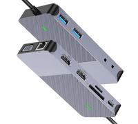 Lazmin112 Hub USB 11 en 1, Station d'accueil Multiport avec Triple Affichage, 2 Ports VGA HD, LAN, 2 Ports USB 3.0 Type-C et Prise 3,5 Mm, pour Ordinateur Portable et de Bureau.