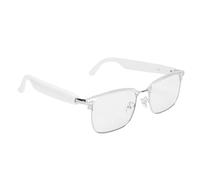 Lazmin112 Lunettes Intelligentes, Filtre De Lumière Bleue, Commande Tactile, Assistant Vocal IA, Appels Mains Libres, Lecture Musicale, 8H d'Autonomie, Lunettes Soleil Intelligentes (Argent Blanc)