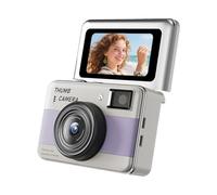 Lazmin112 Mini Caméra Porte-Clés, Petit Enregistreur Vidéo 4K De 68 Mpx avec Écran Rabattable À 180° 3,7 Cm, Éclairage LED, Zoom 16X, 14 Filtres, Stabilisation CMOS, Jusqu'à 512 Go (Purple)