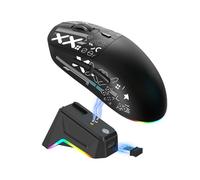 Lazmin112 Souris Gaming Filaire 2,4 Ghz Bluetooth 5.3, 12000 Dpi, avec Base De Chargement Magnétique, 6 Éclairages RGB Personnalisables, 7 Boutons Programmables, 650Mah, Silencieuse (Black)