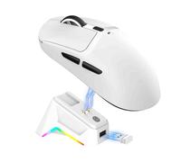Lazmin112 Souris Gaming Légère, Filaire 2,4 Ghz Bt5.3, 12 000 PPP, avec Station De Charge Magnétique, Capteur Haute Précision, 6 Touches Programmables, Souris Optique Ergonomique (White)