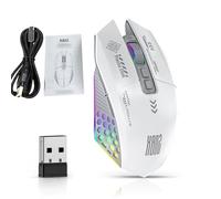 Lazmin112 Souris Gaming sans Fil, 12 000 DPI, Triple Mode 2,4 GHz/Type-C/Bluetooth 5.3, RGB, Batterie Longue durée 500 mAh, Souris Ergonomique pour PC/Mac/Ordinateur Portable (Blanc Gris)