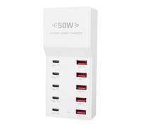 Lazmin112 Station de Charge USB C, 10 Ports USB et Bloc de Chargeur de Type C, Puissance Totale de 50 W, avec Chargement de Plusieurs Appareils et Protection Contre Les Surintensités, pour (Prise UE)
