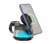 Lazmin112 Station De Recharge sans Fil 3 en 1, Haut-Parleur Bluetooth, Veilleuse, Recharge Magnétique pour Téléphone Séries 16/15/14/13/12, Écouteurs, Montre Connectée