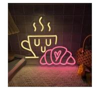 Lazmira Enseigne au néon Enseigne lumineuse Coffee Bread pour une boutique de petit-déjeuner en forme croissant(30cmx27cm)