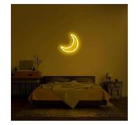 Lazmira Enseigne au néon Lune pour enseigne au néon pour lumière, art mural artisanal, décoration murale de chambre ou salon(Jaune)