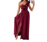 LAZUN Une Épaule À Volants Robes Bal pour Les Femmes Fente Robe Formelle Robe De Soirée Sexy Slim Fit Robes De Demoiselle d'honneur (Color : Burgundy, Size : L)