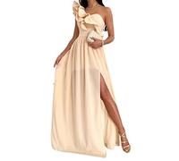 LAZUN Une Épaule À Volants Robes Bal pour Les Femmes Fente Robe Formelle Robe De Soirée Sexy Slim Fit Robes De Demoiselle d'honneur (Color : Beige, Size : L)