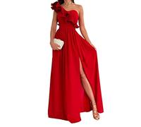 LAZUN Une Épaule À Volants Robes Bal pour Les Femmes Fente Robe Formelle Robe De Soirée Sexy Slim Fit Robes De Demoiselle d'honneur (Color : Red, Size : XX-Large)